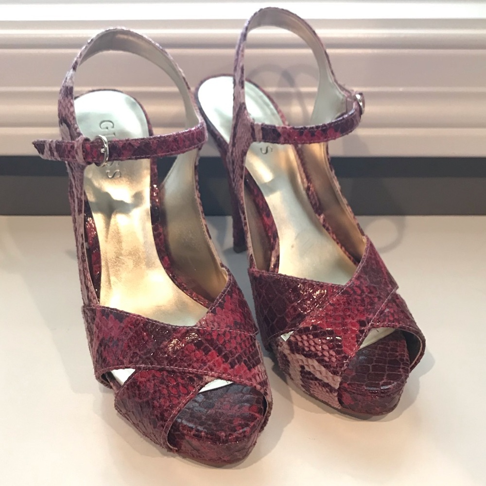 Pink faux snakeskin platform heels